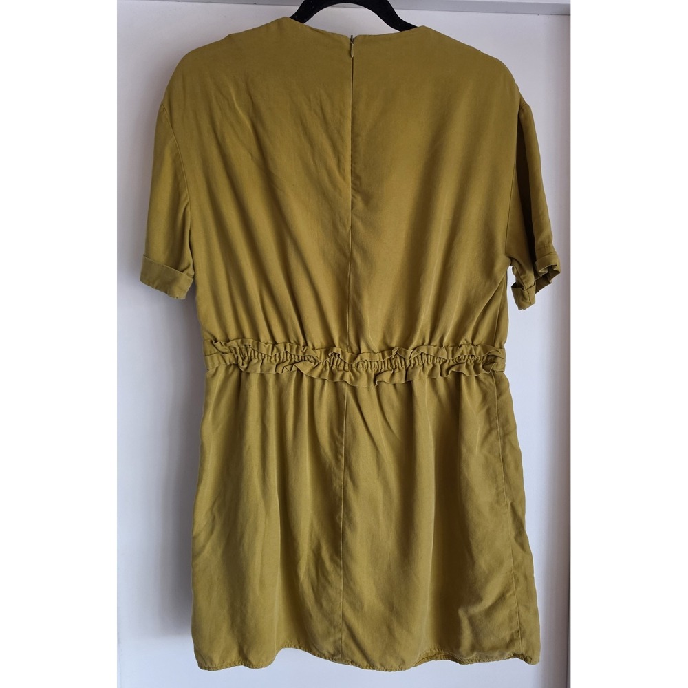 Zara Mini Dress Women S Mustard Yellow Solid Round Neck Short Sleeve Shift - Picture 2 of 5